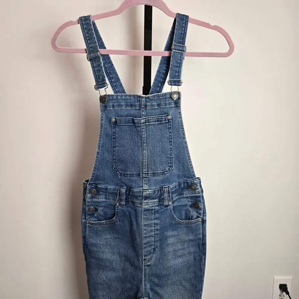 Free People Skinny Denim Jean Overalls‎ Bibs Mid Rise 27 OB824322